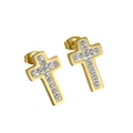 Eleganti orecchini a croce in acciaio inossidabile placcato oro 18K con cristalli brillanti - Oro