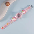 Pink cartoon kids quartz watch with 3D unicorn silicone strap and glowing dial - Unicorn 1 / Pink