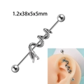 Silver stainless steel industrial barbell piercing featuring a snake wrap design - Steel Color - Open Mouth Snake