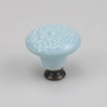 Pastel blue ceramic drawer knob with embossed petal texture and antique bronze base - High Base / Light Blue