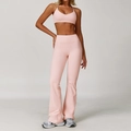 Set yoga rosa con reggiseno sportivo scollo a V e leggings svasati a vita alta - Taglia S / Top E Pantaloni / Rosa Pesca