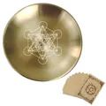 Piatto per altare in ottone inciso Cubo di Metatron e carte rituali pentagramma - Metatron (Include 12 Carte) / 14cm