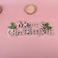 Insegna argento Merry Christmas con foglie verdi e bacche rosse, lunghezza di 19,5 cm - 19,5 cm Argento