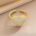 Anello a cuore dorato con pavé di zirconi e fascia aperta regolabile da donna - Stile Cuore con Zirconi Oro Completi (663)