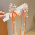 Ancient style hair clips with long tassels and embroidered butterfly for girls - Huajian Orange Tassel