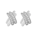 Detailed view of silver hoop earrings with a crisscross design and sparkling clear zirconia - Platinum X-Shaped Cross 1 Pair