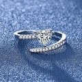 Silver open ring with heart-shaped gemstone and side diamonds on dark blue texture - White Gold Ljz-202 / Adjustable Open