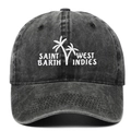 Gewaschene schwarze Baumwoll-Baseballkappe mit Palmstickerei und Saint Barth Schriftzug - Schwarz