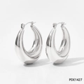 Polished silver-tone hollow hoop earrings in a thick teardrop shape with hinge closure - Polished Teardrop (PDE1427)