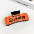 Gothic orange Halloween hair claw clip featuring pumpkin patterns and spooky lettering - Halloween #6 - Rectangle