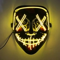 Masque LED Halloween noir au design Guy Fawkes avec fil EL lumineux jaune vif - Jaune