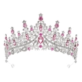 Détail de couronne de mariée avec cristaux roses en goutte et placage argenté fin - Style HG-021 / Rose Argent