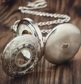Silver vintage mechanical pocket watch with roman numeral hollow lid and chain link - Double Open Mechanical Style / Silver