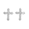 Silver 925 hoop earrings featuring a cross pendant with sparkling clear cubic zirconia - Cross Zirconia Studs (3182) - Pair / Platinum Silver (#31)