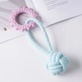 Hundespielzeug mit rosa Gummiring und hellblauer Baumwollkordel zum Kauen und Spielen - Stachelring mit Baumwollseilball / 23cm (Nr.2) / Rosa und Blau