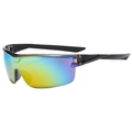 Outdoor cycling sunglasses with black frame and colorful mirrored wraparound lens - Red Mirrored