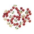 DIY cherry pendants made of red enamel and gold metal for earring and bracelet craft - Red Double Cherries