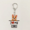 Detailed macro view of 2D acrylic Corgi keychain with I love my CORGI text and D-ring - Corgi Style (11)