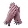 Gants tactiles violets pour femme avec bordure en fourrure et nœud en suédine douce - Nœud En PU Avec Bordure En Fourrure / Violet