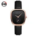 Hannah Martin quartz watch with rose gold tonneau case and black leather strap - Rose Gold Black Dial Black Leather