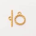 Golden 18k plated stainless steel toggle clasp with textured finish for jewelry making - DY718-Chain Pattern / Gold