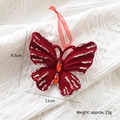 Red flocked butterfly ornament with gold glitter stripes for Christmas tree decor - Butterfly