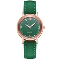 Detail of green quartz watch dial with rose gold numbers and emerald suede leather strap - Green
