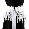 Detail of white embroidered lace corset belt with satin ribbon tie on black dress - 03 Long Ribbon/White / 60-80cm