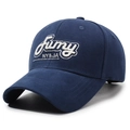 Navy blue cotton baseball cap with white 3D letter embroidery in a classic curved brim style - Adjustable / Navy Blue