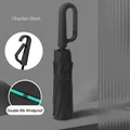Obsidian Black 24-rib folding automatic umbrella with windproof double keel and carabiner handle - 20-ribbed Double-sized Umbrella With A Diameter Of 105cm And A Push-button Handle - Classic Black. / Gift Box Not Included