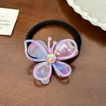 Iridescent purple butterfly hair tie with colorful rhinestone on black elastic band - Hair Tie-4.4cm / Metallic Purple