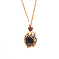Handmade brown braided cord necklace with a polished black natural stone pendant - Black Agate