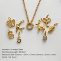 14K gold plated stainless steel DIY charm necklace with butterfly and elephant pendants - DIY Multi-Pendant Set / Gold