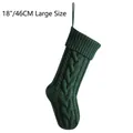 Large 18-inch dark green cable knit Christmas stocking with hanging loop for gift decor - Dark Green