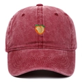 Berretto vintage in cotone lavato con ricamo a pesca in colore rosso bordeaux - Borgogna