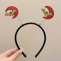 Halloween headband with red glitter moon and gold glitter bat on spring attachments - Moon Style