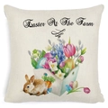 Easter rabbit truck pattern beige linen pillowcase with Easter At The Farm text - Zl2002064-31 / 45*45cm Cover Only