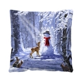 Christmas snowman and forest animals print square throw pillow for holiday home decor - Snowman and Forest Animals (QJB6691) / 45x45cm Single-sided