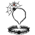Gothic spider web headband and lace choker set with red gemstone for Halloween party - 6# Spider Red Ruby Set