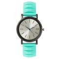 Mint green silicone watch with geometric texture and silver sunburst dial for women - Green