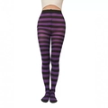 Collants à rayures noir et violet à taille haute pour costumes de fête d'Halloween et Noël - Taille unique / Collants à larges rayures violet et noir
