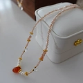 New Chinese style beaded necklace with red agate and pearls on a white leather jewelry box - Pink Bead Red Agate Retro Necklace (XL0170)