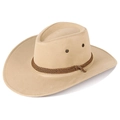 Classic beige western cowboy hat with brown braided band and metal eyelets - Suede Pressed Beige Yellow