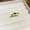Bamboo texture open ring in gold finish with a green round stone bead detail - Chinese Vintage Bamboo Green Bead Style (25#)