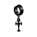 Black stainless steel clip-on earring featuring a polished cross pendant on white background - Single Cross Style