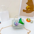 Blue tweed mini girls crossbody bag with pearl handle and sequin mermaid tail - Horizontal Green