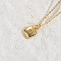 Minimalist gold square pendant necklace with starburst zircon and delicate cross chain - Square Hexagram