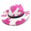 Cappello da cowboy rosa e bianco in peluche maculato con fibbia a testa di toro - M（56-58cm） / Parte Superiore Piatta Stampa Mucca Rosa Rosso