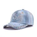 Light blue denim baseball cap with USA rhinestone embellishments on a plain background - 45-USA Light Blue-Light Blue