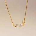 Elegant gold snake chain necklace featuring a square baroque white pearl pendant - Rectangular Pearl Style